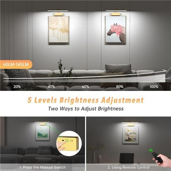 Wireless Picture Light with Remote Rechargeable Wall Art Display Lamp Gold - Picture 4 of 7